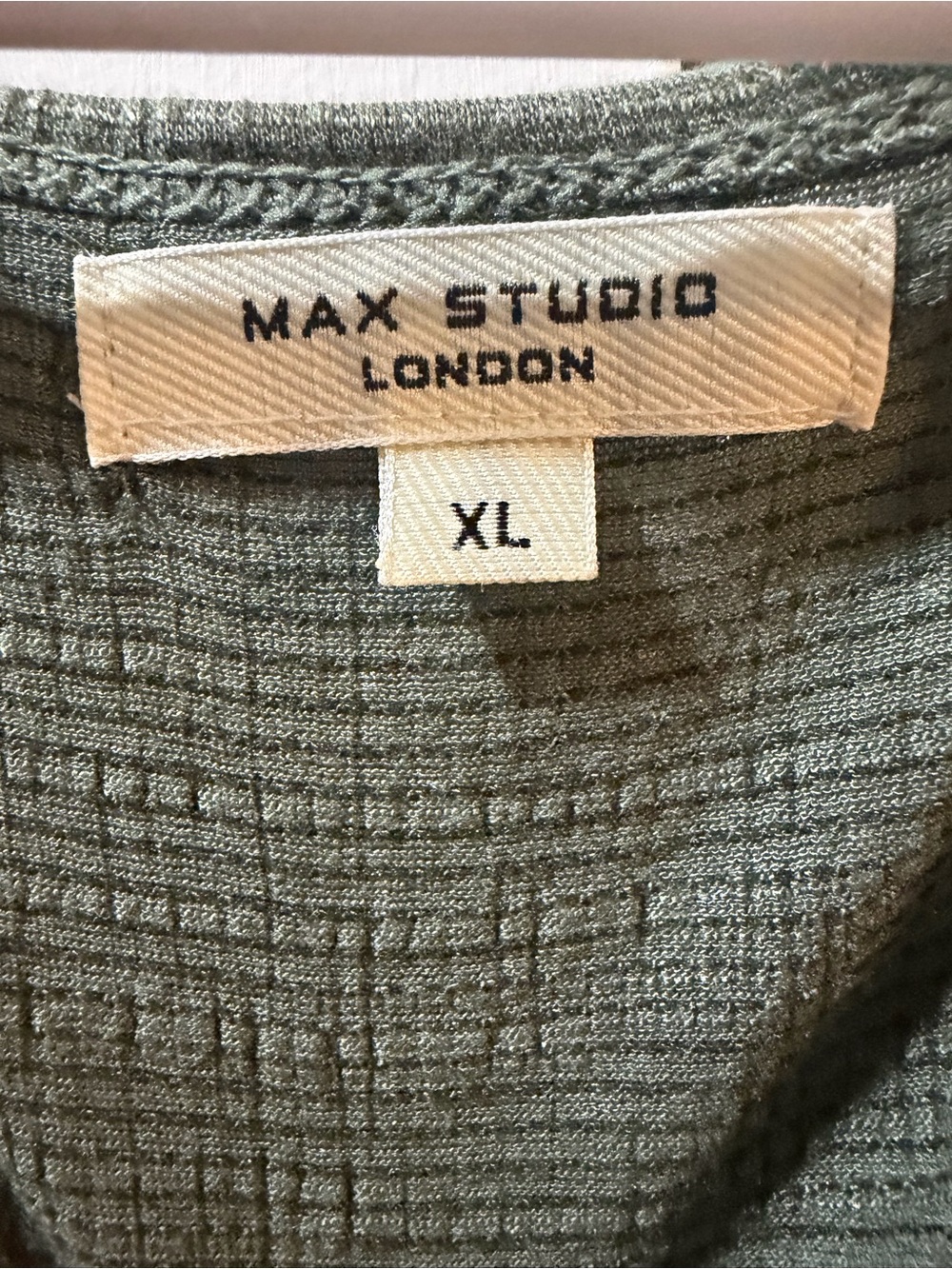 Max Studio London XL Olive Ruched Drawstring Textured Cap Sleeve Blouse - Picture 5 of 10